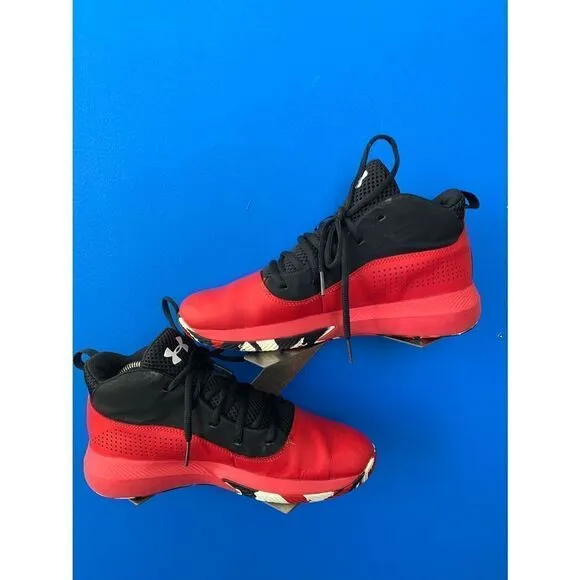 Under Armour Boys Lockdown 4 3022123-601 Red Lace Up Basketball Shoes Size 7y