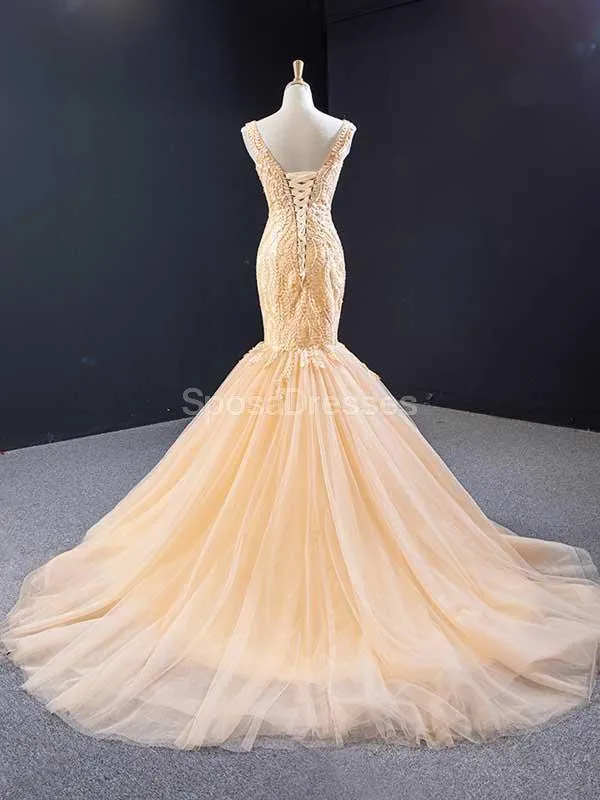 V Neck Lace Mermaid Long Evening Prom Dresses, Evening Party Prom Dresses, 12237