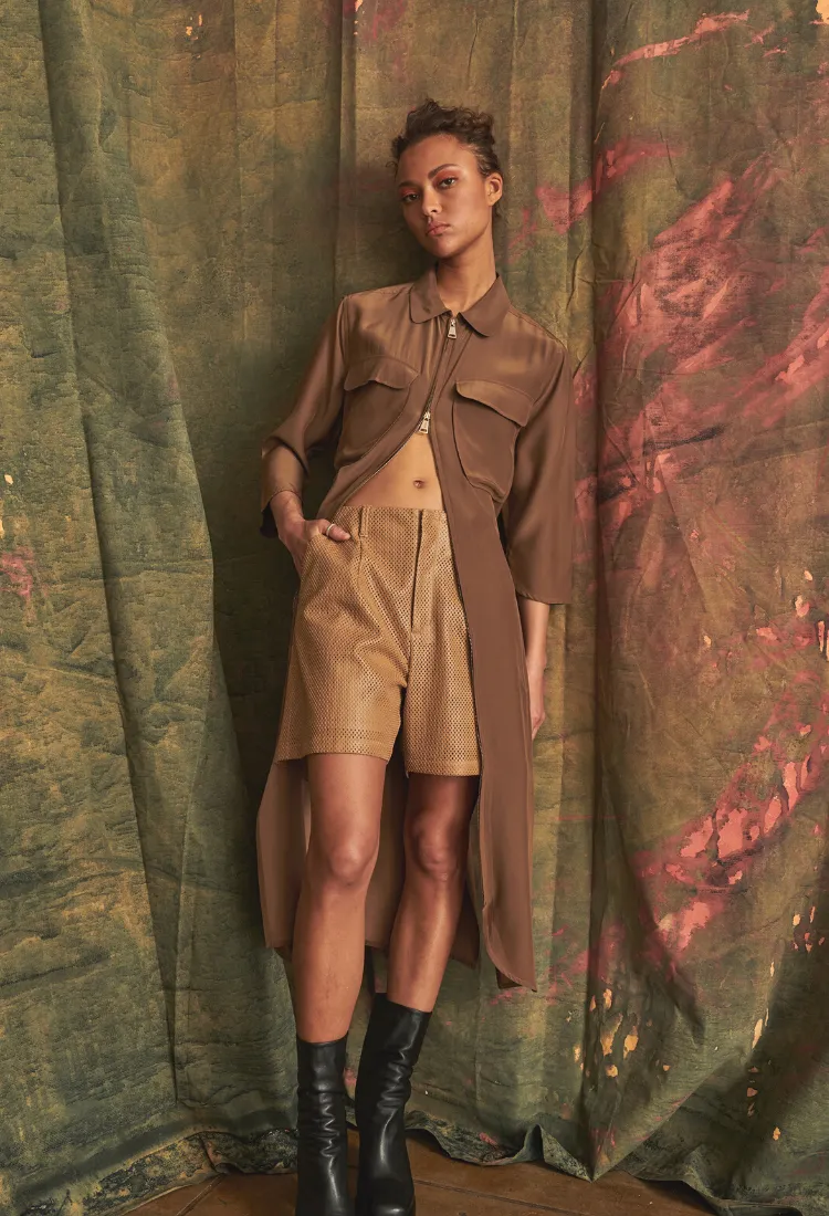 Vegan Perforated Leather Short Pants - VESTA