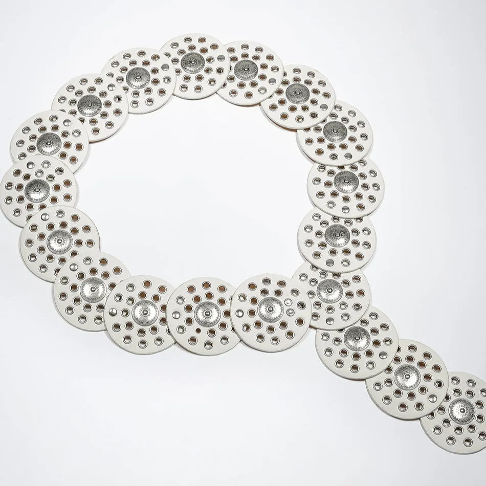 Western Studded Disc Belt White