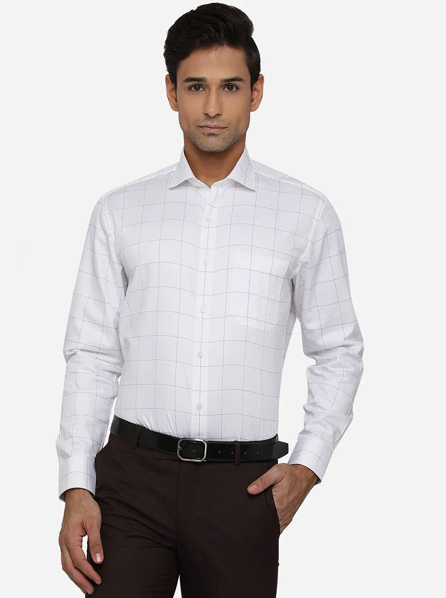 White & Blue Checked Regular Fit Formal Shirt | JadeBlue