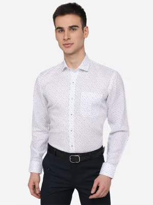 White & Blue Printed Regular Fit Formal Shirt | JadeBlue
