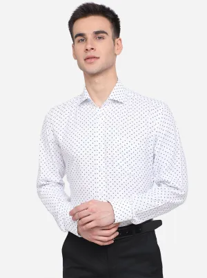 White & Blue Printed Regular Fit Formal Shirt | JadeBlue