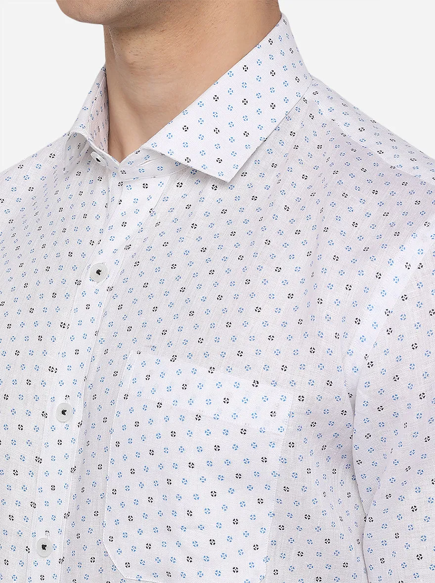 White & Blue Printed Regular Fit Formal Shirt | JadeBlue
