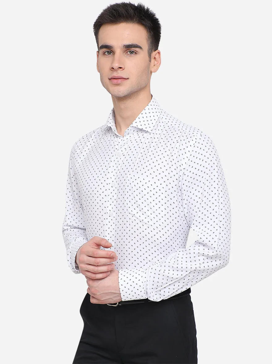 White & Blue Printed Regular Fit Formal Shirt | JadeBlue