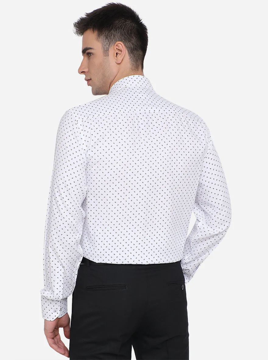 White & Blue Printed Regular Fit Formal Shirt | JadeBlue
