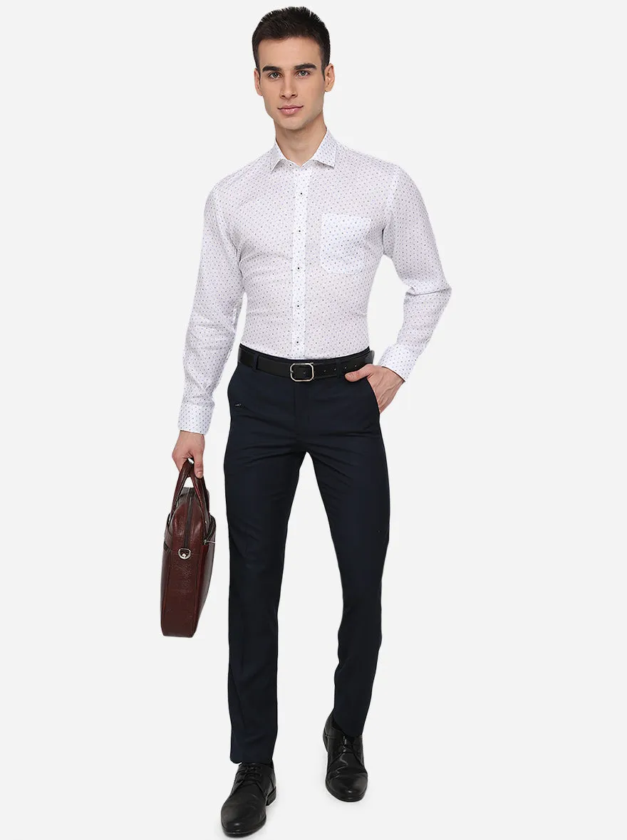 White & Blue Printed Regular Fit Formal Shirt | JadeBlue