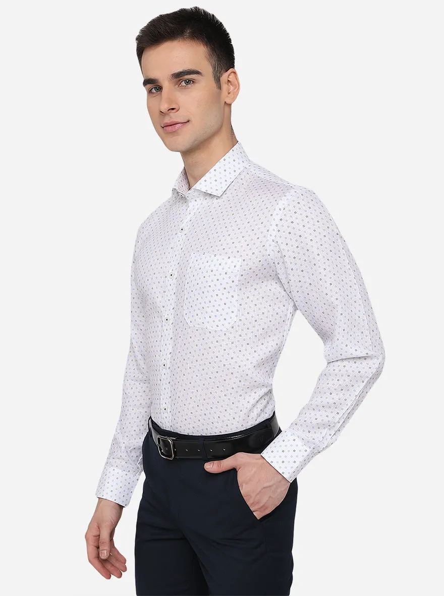 White & Blue Printed Regular Fit Formal Shirt | JadeBlue