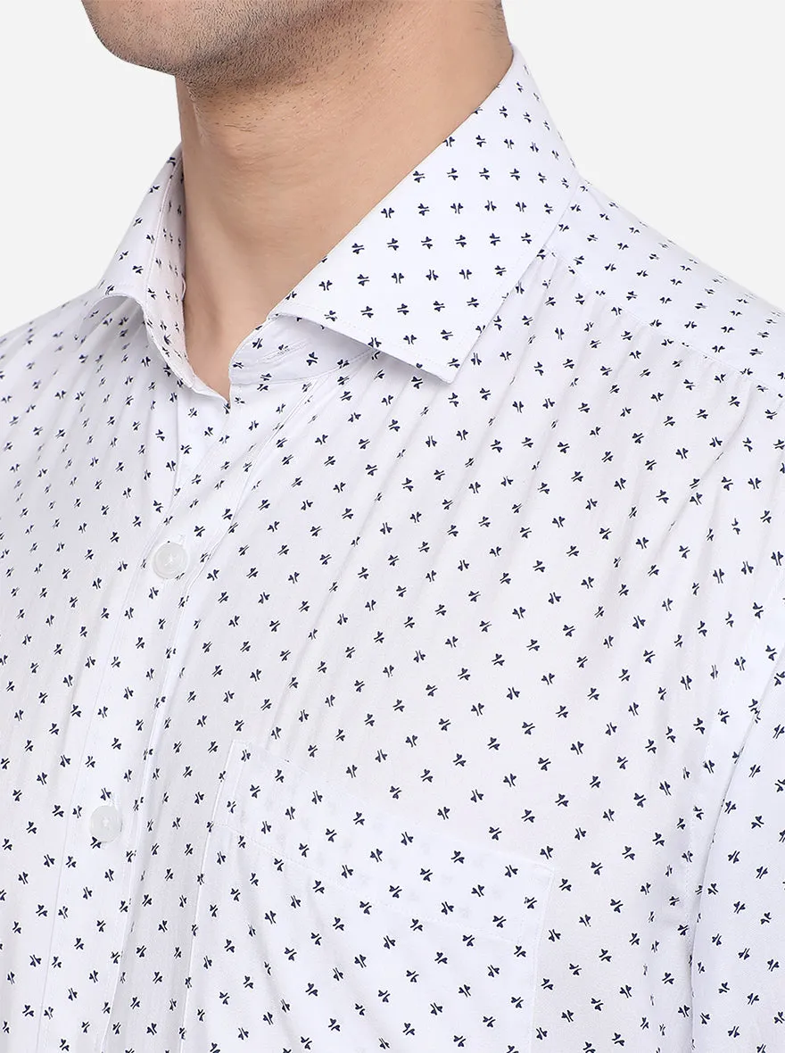 White & Blue Printed Regular Fit Formal Shirt | JadeBlue