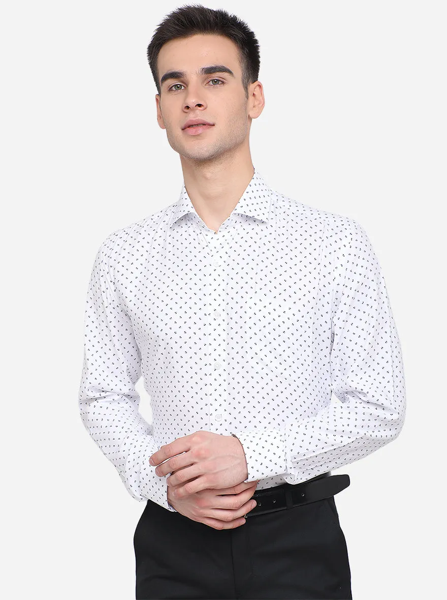 White & Blue Printed Regular Fit Formal Shirt | JadeBlue