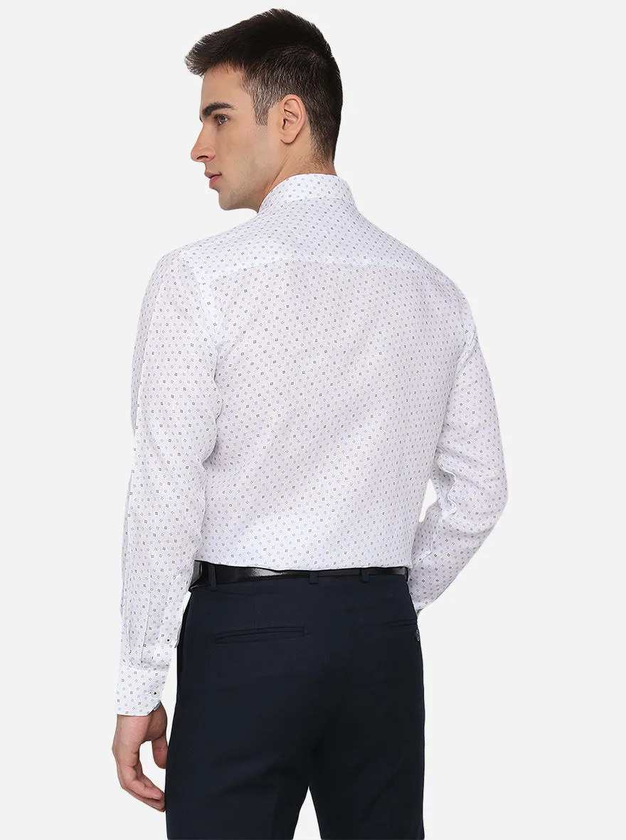 White & Blue Printed Regular Fit Formal Shirt | JadeBlue