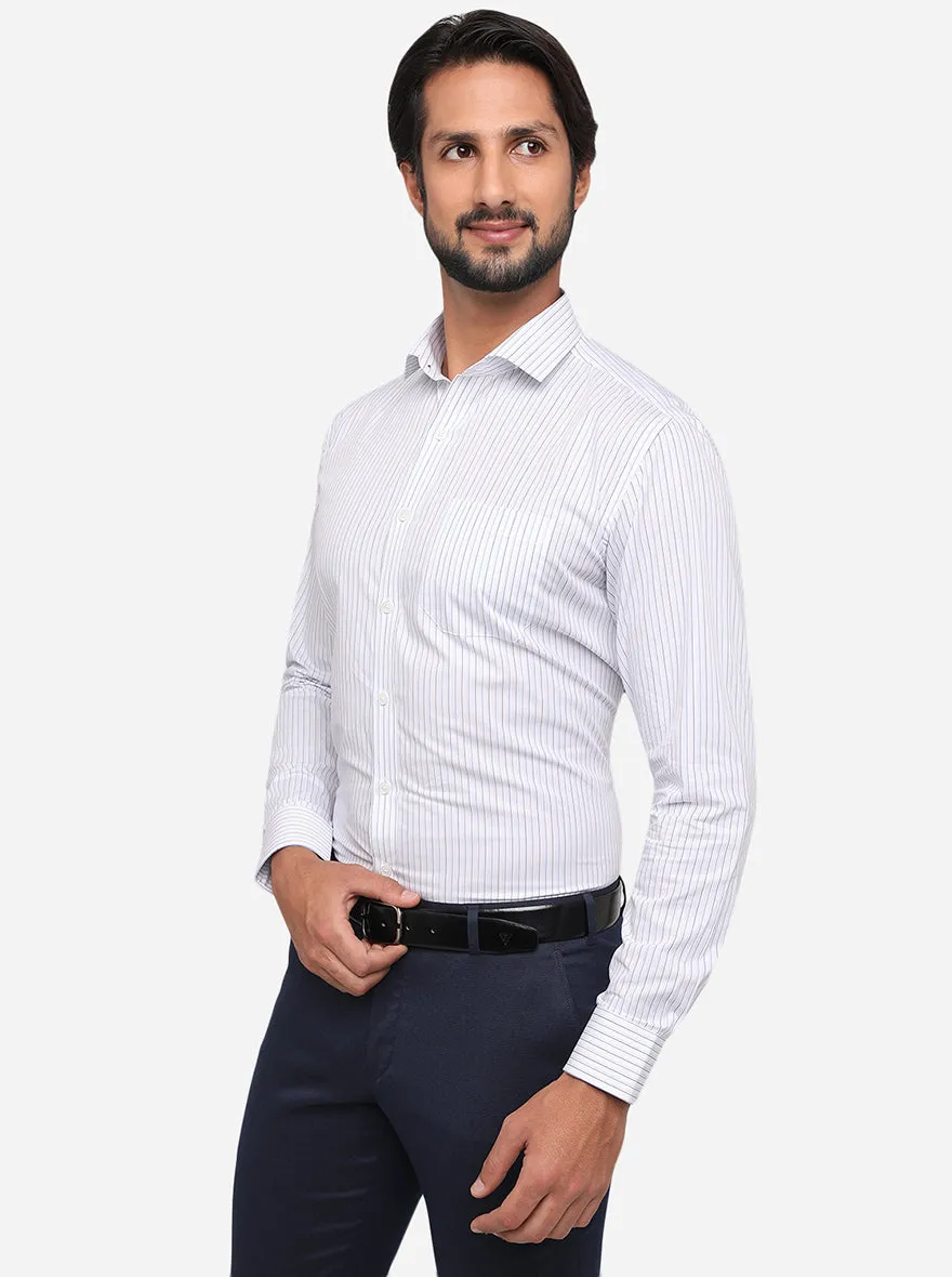 White & Blue Striped Regular Fit Formal Shirt | JadeBlue
