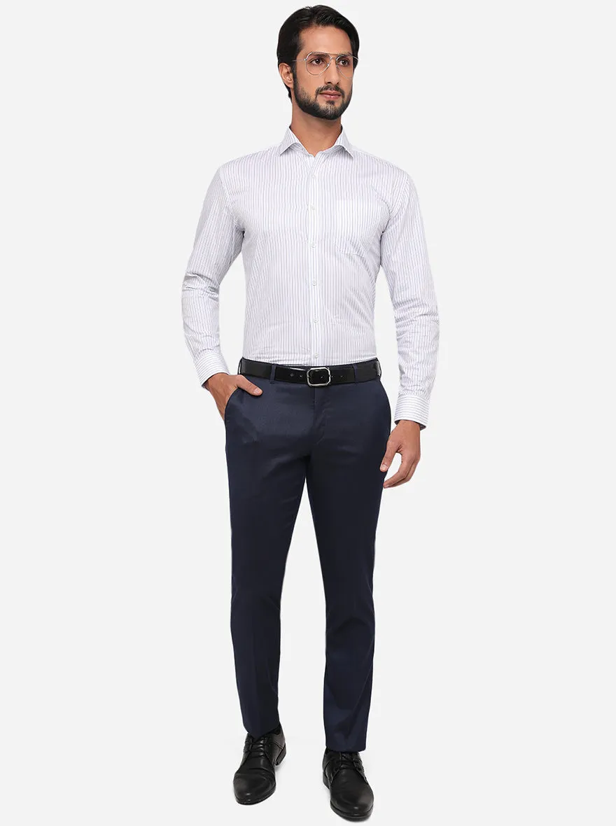 White & Blue Striped Regular Fit Formal Shirt | JadeBlue