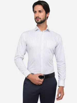 White & Blue Striped Regular Fit Formal Shirt | JadeBlue