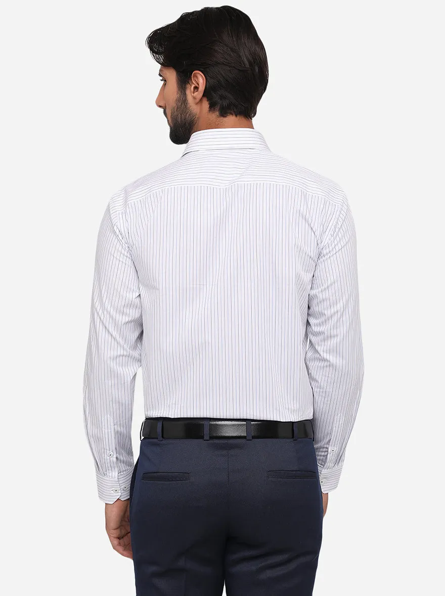 White & Blue Striped Regular Fit Formal Shirt | JadeBlue
