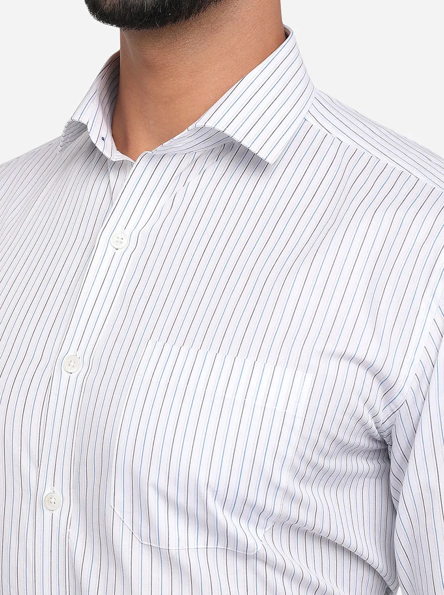 White & Blue Striped Regular Fit Formal Shirt | JadeBlue