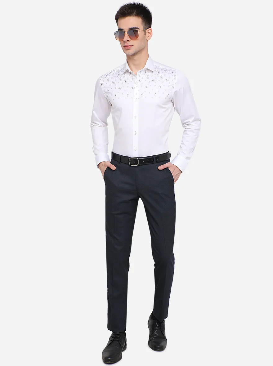 White & Grey Printed Slim Fit Party Wear Shirt | JB Studio