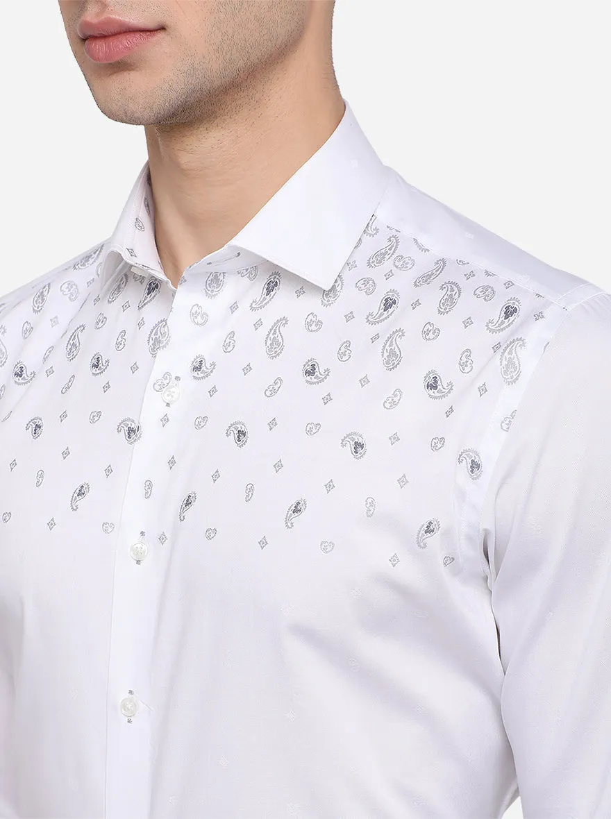 White & Grey Printed Slim Fit Party Wear Shirt | JB Studio