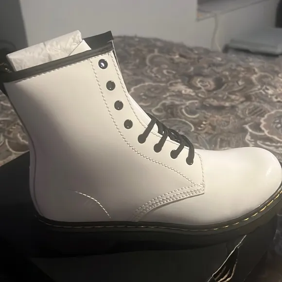 White patent leather doc martens