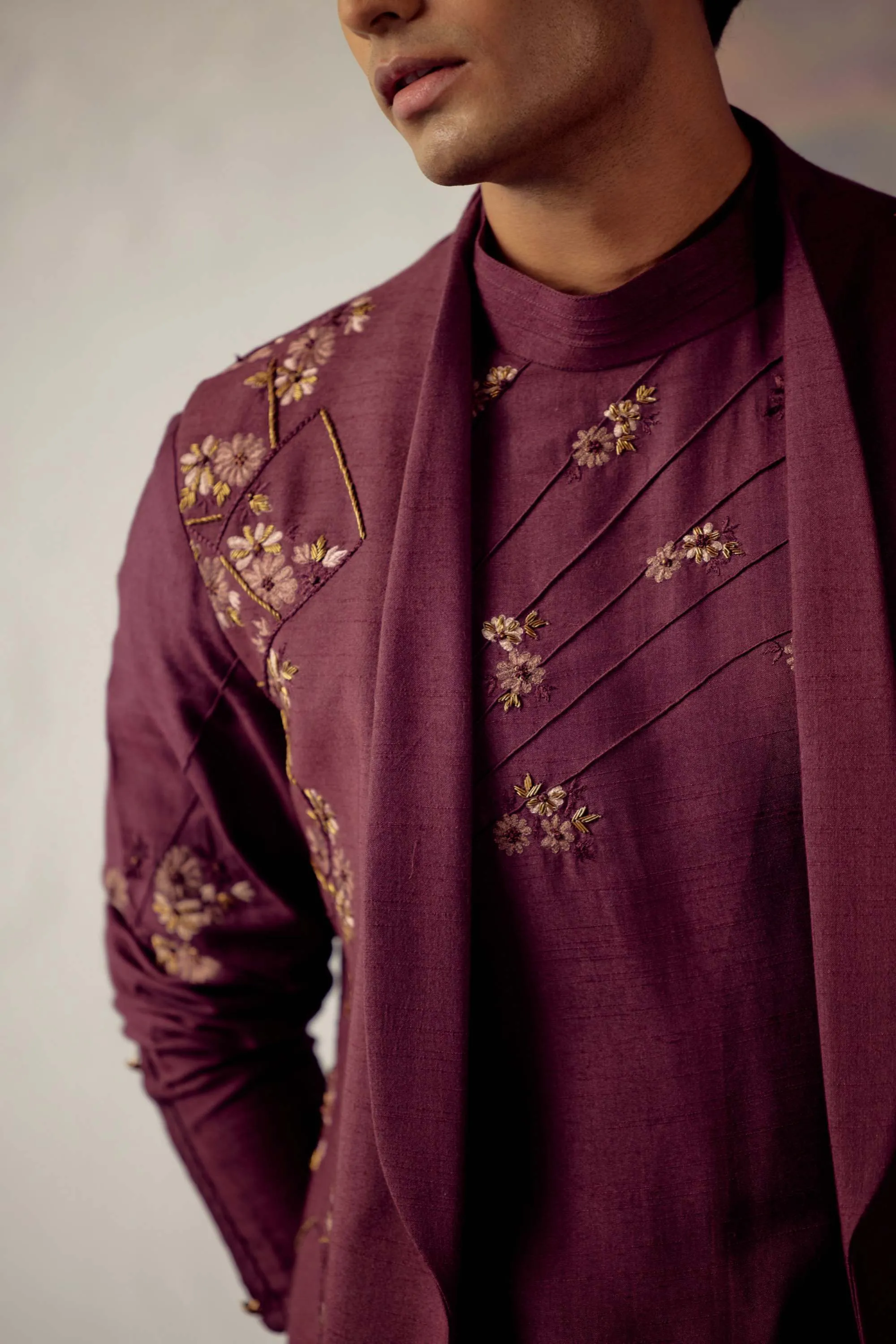Wine Shrug Kurta Set