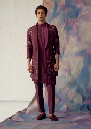 Wine Shrug Kurta Set