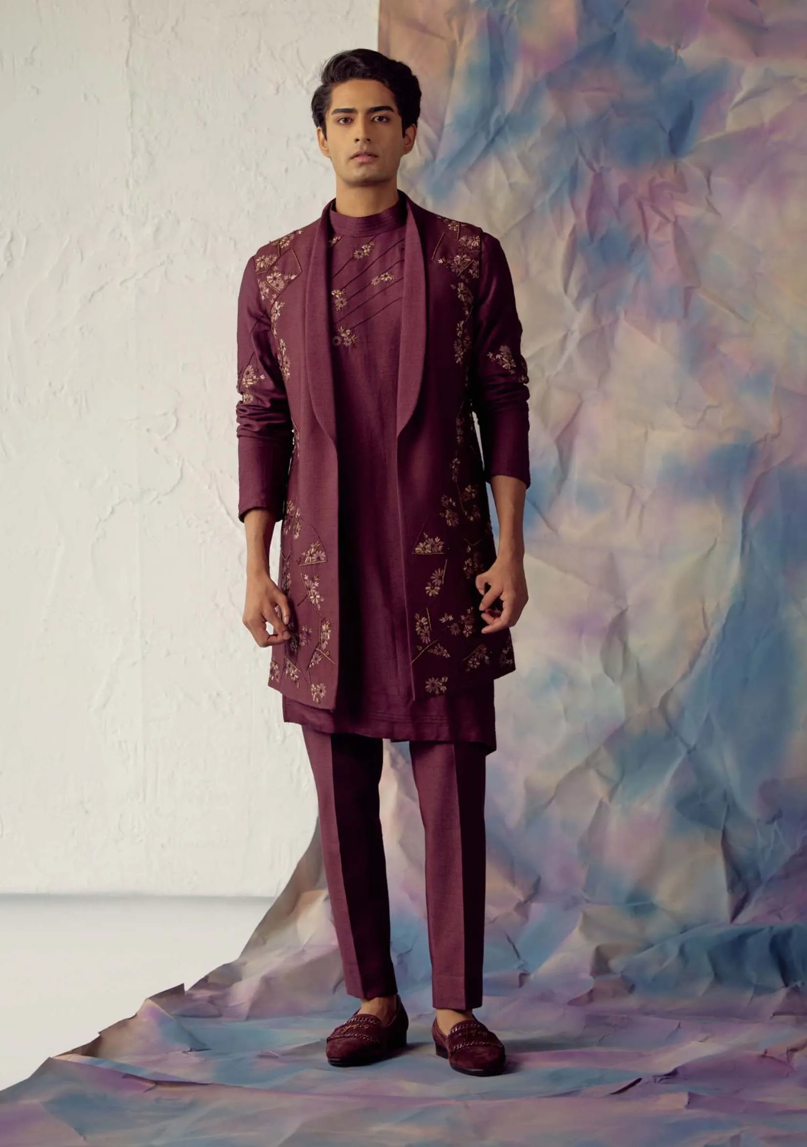 Wine Shrug Kurta Set