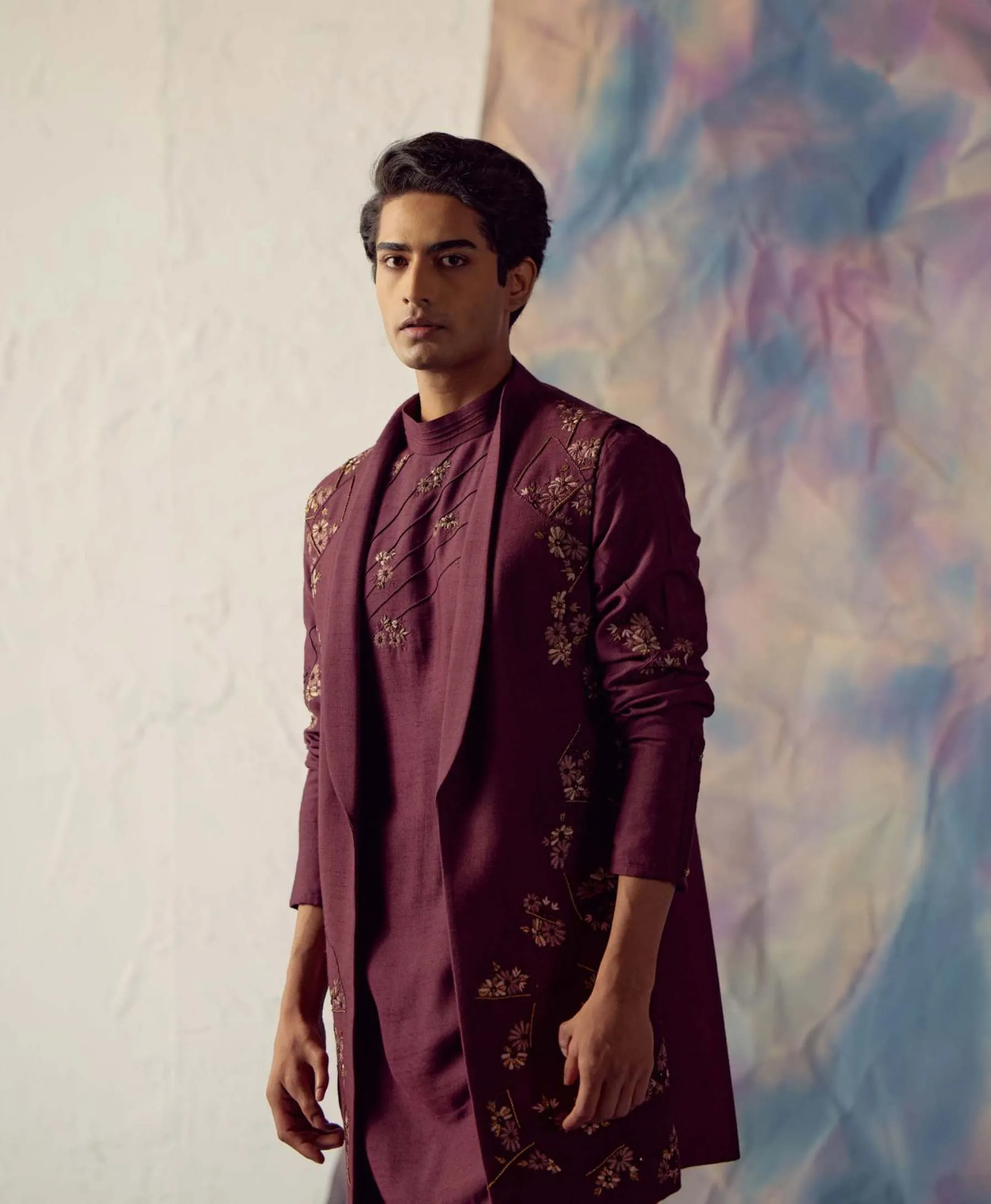 Wine Shrug Kurta Set