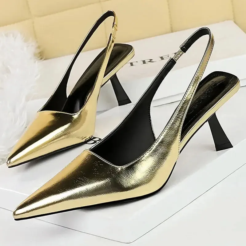 Women Sandals Patent Leather Kitten Heels Ladies Shoes Hollow Back Strap Sandals Women Sandals Party Shoes