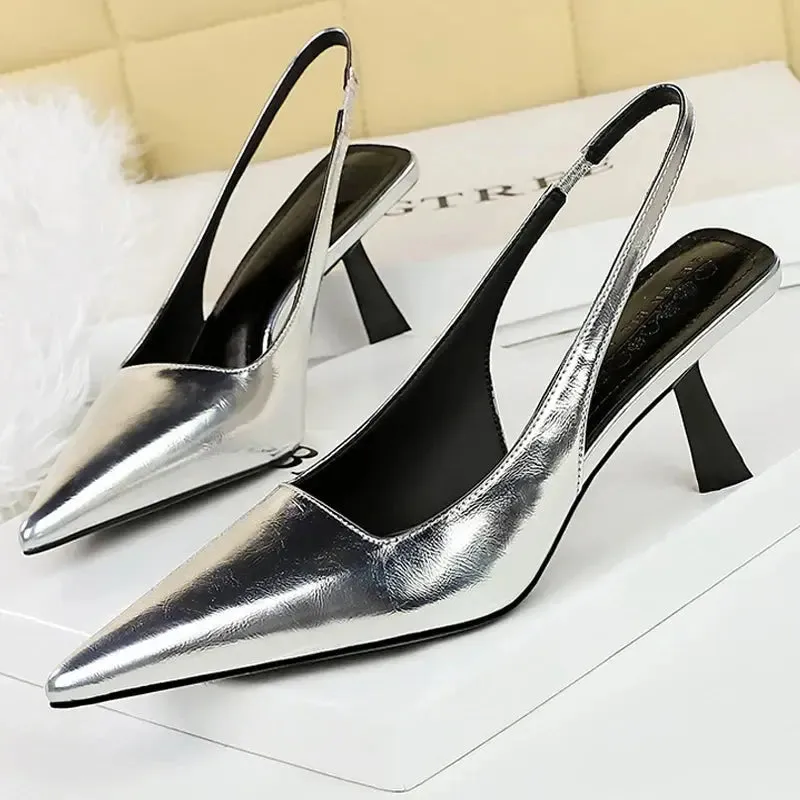 Women Sandals Patent Leather Kitten Heels Ladies Shoes Hollow Back Strap Sandals Women Sandals Party Shoes