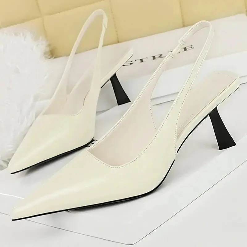 Women Sandals Patent Leather Kitten Heels Ladies Shoes Hollow Back Strap Sandals Women Sandals Party Shoes