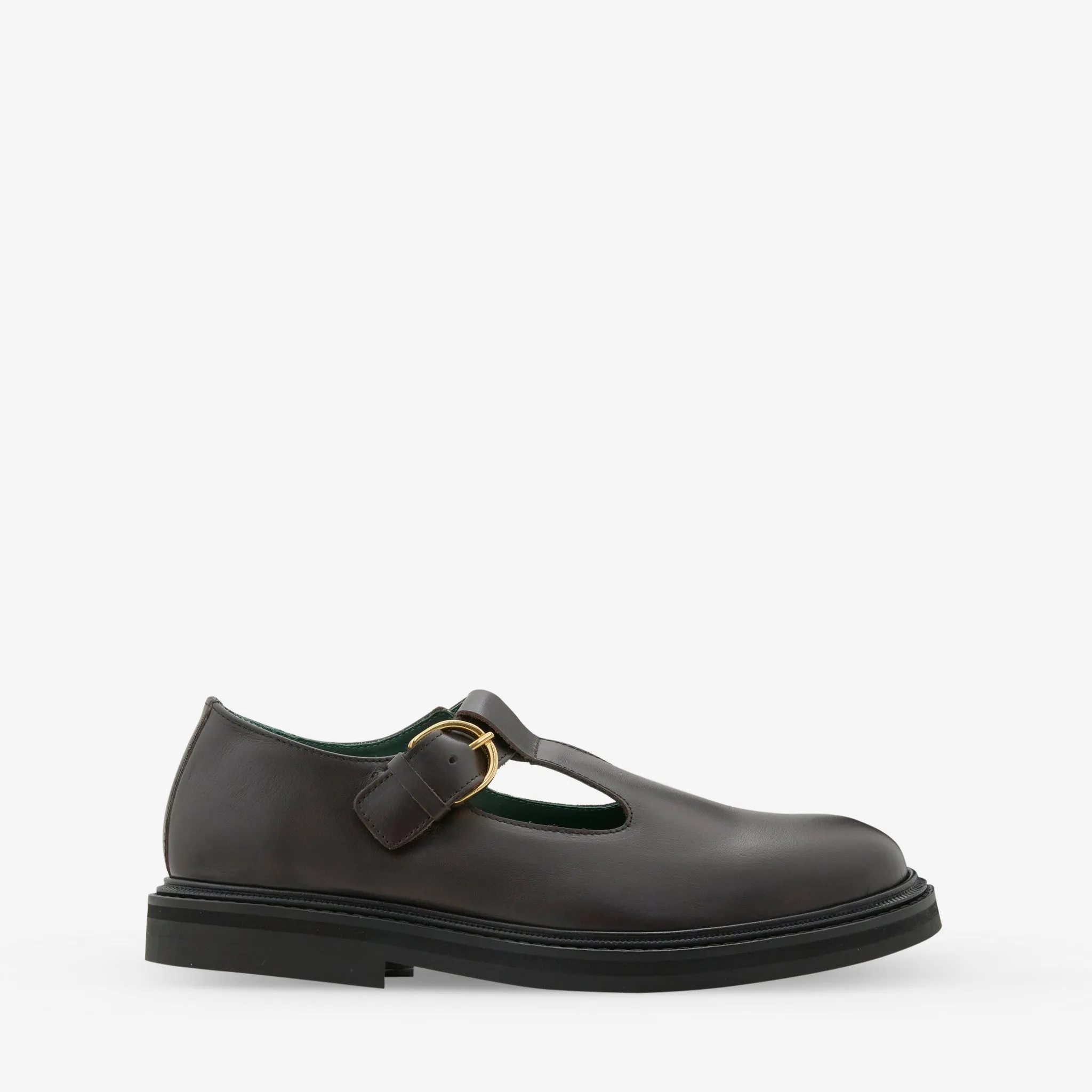 Women's Vinnee T-Strap Derby Dark Brown Leather