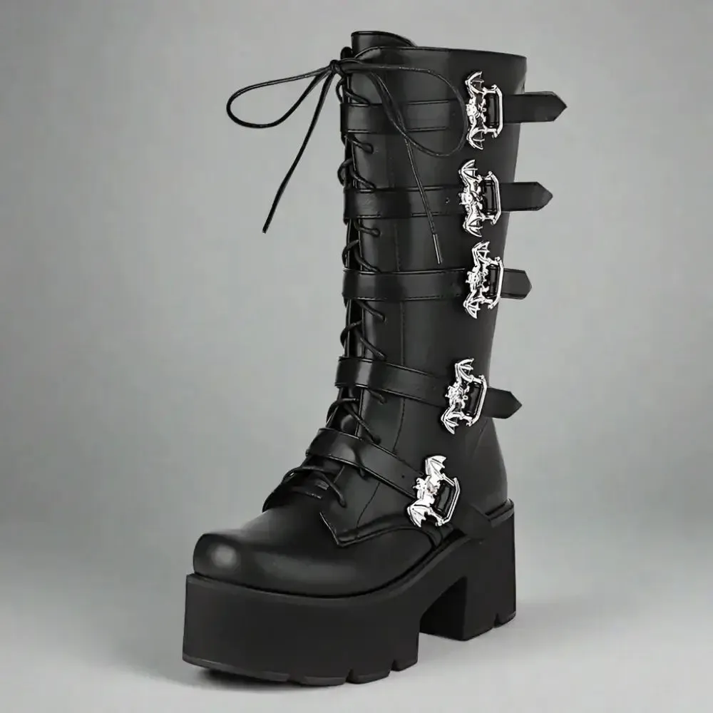Y2K Mid-Calf Motorcycle Boots for Spring Autumn Fashion