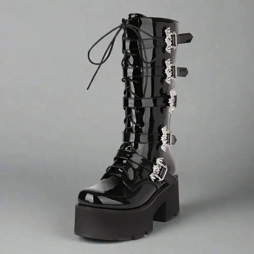 Y2K Mid-Calf Motorcycle Boots for Spring Autumn Fashion
