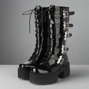 Y2K Mid-Calf Motorcycle Boots for Spring Autumn Fashion