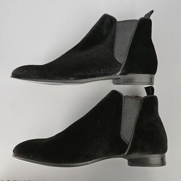 Zara Mens Black Chelsea Ankle Boots US 7 Velure Velvet Dressy Party Wedding Prom
