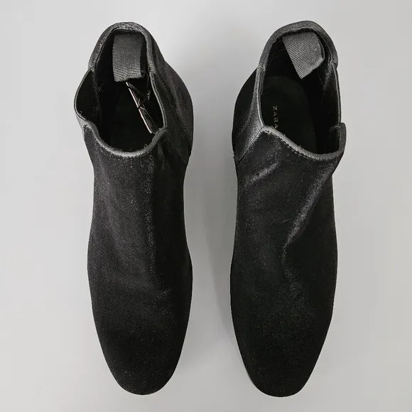Zara Mens Black Chelsea Ankle Boots US 7 Velure Velvet Dressy Party Wedding Prom