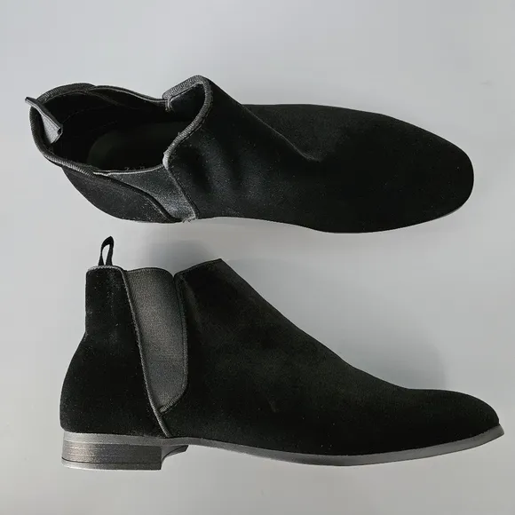Zara Mens Black Chelsea Ankle Boots US 7 Velure Velvet Dressy Party Wedding Prom